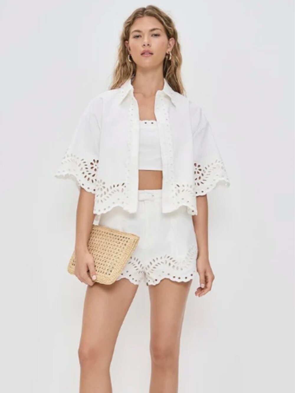 Endless Rose NWT White Embroidered Shirt and Strapless Top Set Size Large